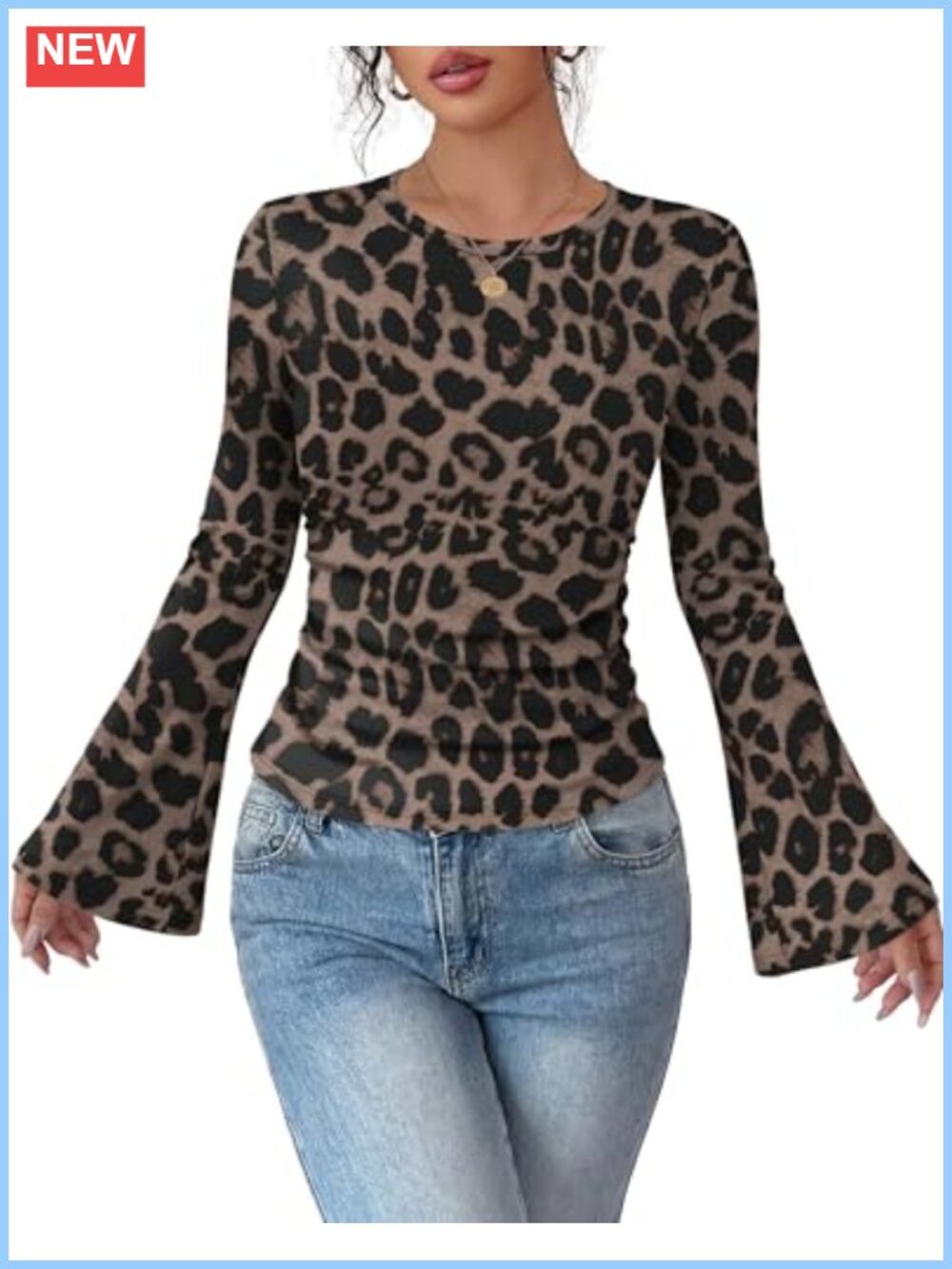 Womens Bell Sleeve Ruched Tops Soft Knit T-Shirt Y2K Trendy Slim Fit